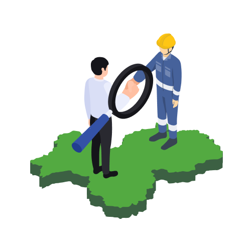 地図の上の従業員のイラスト